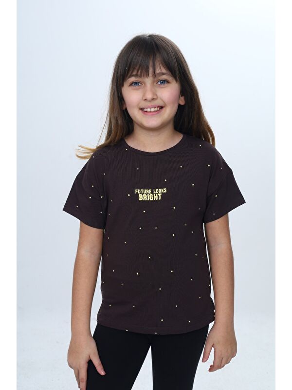 Toontoykids Kız Çocuk Bisiklet Yaka Düşük Omuz Kısa Kollu  Baskılı Tişört 24983