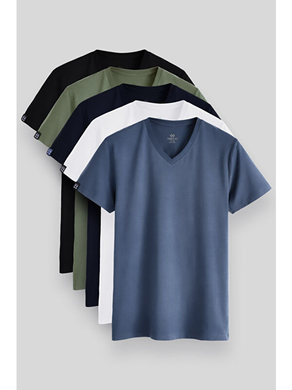 Tommylife Standart Fit Basic V Yaka 5li Paket Erkek T-Shirt - 87912