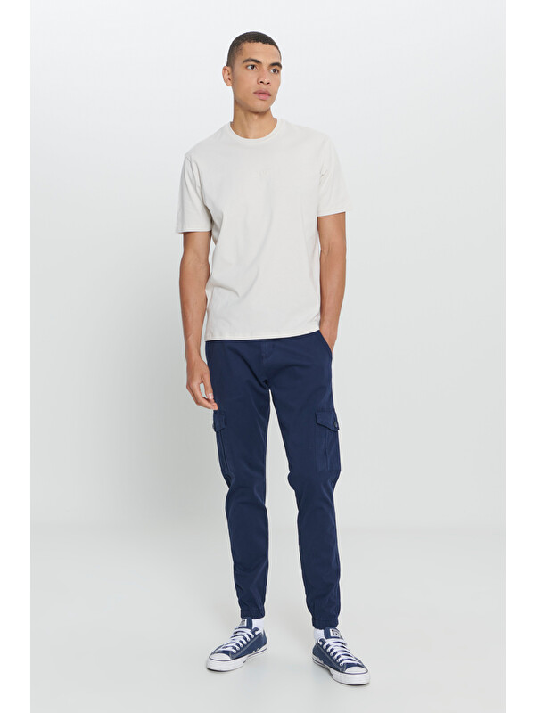AC&Co / Altınyıldız Classics Erkek Lacivert Slim Fit Dar Kesim Kargo Cepli Pamuklu Esnek Pantolon
