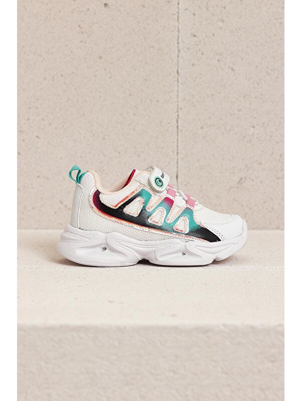 Çocuk Unisex Beyaz Şeker Rahat Kalıp Işıklı Cırtlı Ayakkabı - Görsel 3