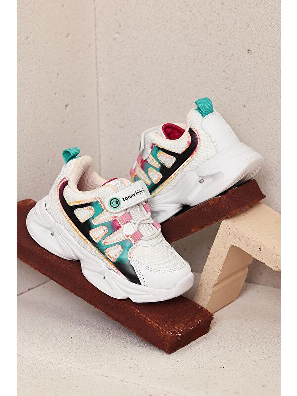 Çocuk Unisex Beyaz Şeker Rahat Kalıp Işıklı Cırtlı Ayakkabı - Görsel 4