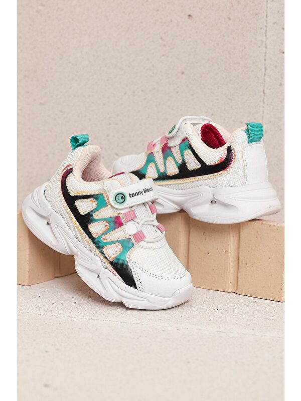 Çocuk Unisex Beyaz Şeker Rahat Kalıp Işıklı Cırtlı Ayakkabı - Görsel 5