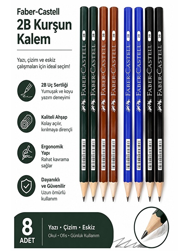Faber-Castell Şövalye Kurşun Kalem 8 Adet Faber Castell Yuvarlak Gövdeli Siyah Kurşun Kalem Yumuşak Yazım Kolay Tu