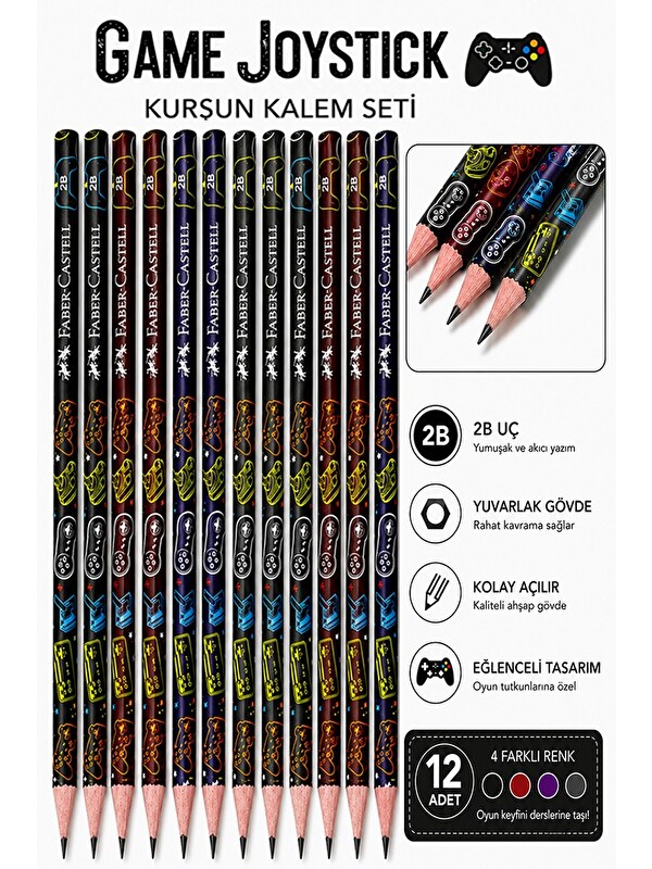 Faber-Castell Game Joystick Kurşun Kalem 12 Adet Faber Castell Yuvarlak Gövdeli Siyah Kurşun Kalem Yumuşak Yazım K