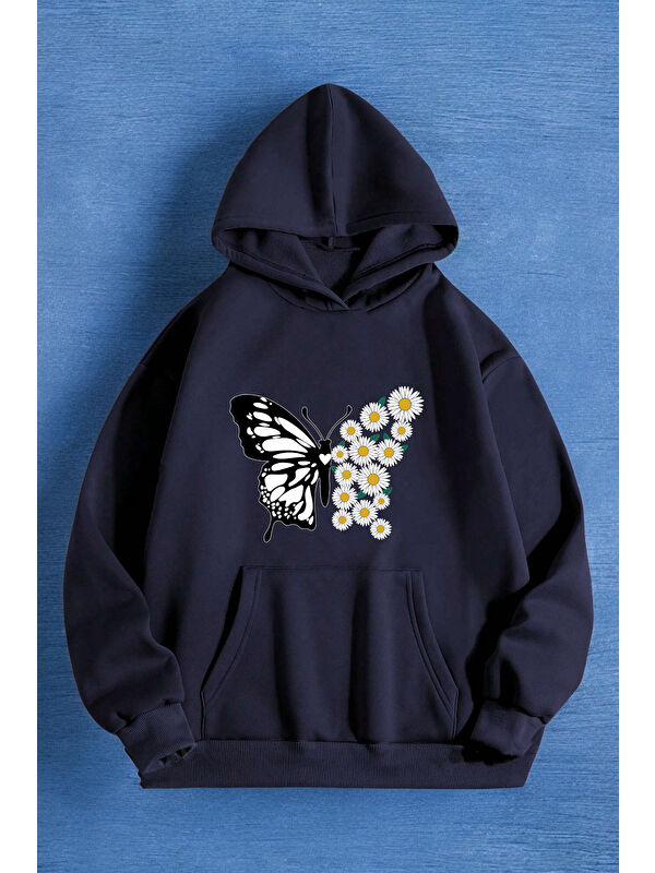 uyguntarz Papatya Kelebek Baskılı Oversize Sweatshirt