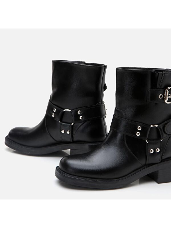 Siyah Kadın Tokalı Düz Bot - Görsel 4