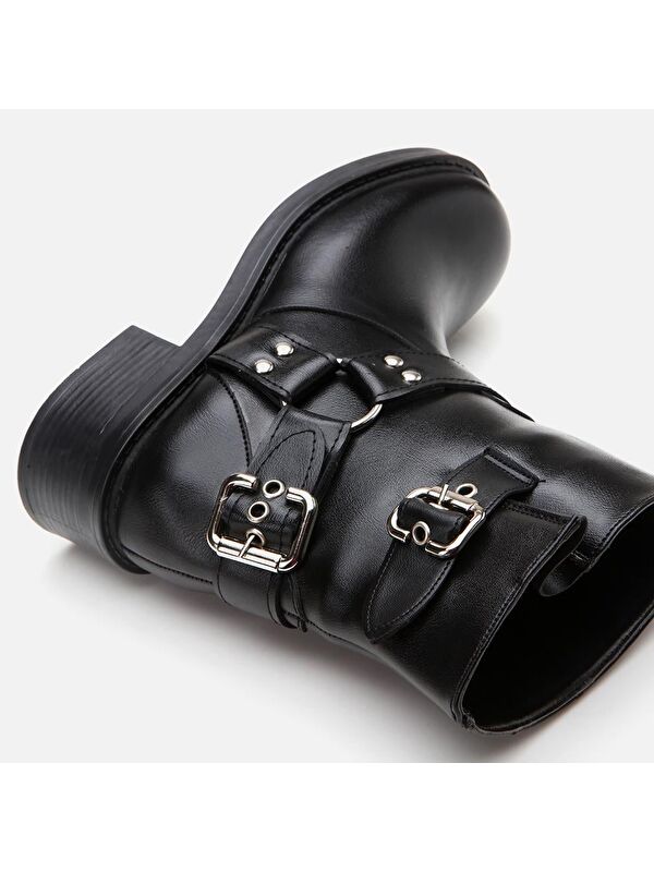 Siyah Kadın Tokalı Düz Bot - Görsel 6