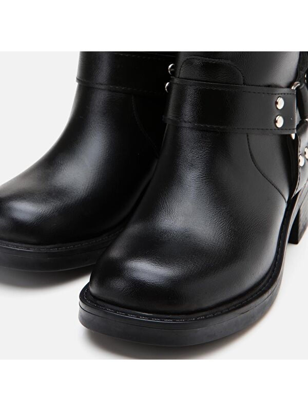 Siyah Kadın Tokalı Düz Bot - Görsel 8