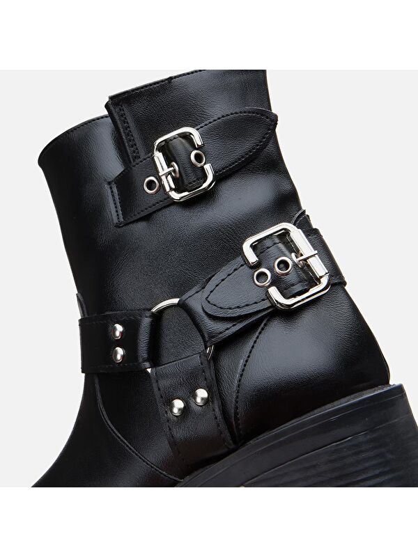 Siyah Kadın Tokalı Düz Bot - Görsel 9