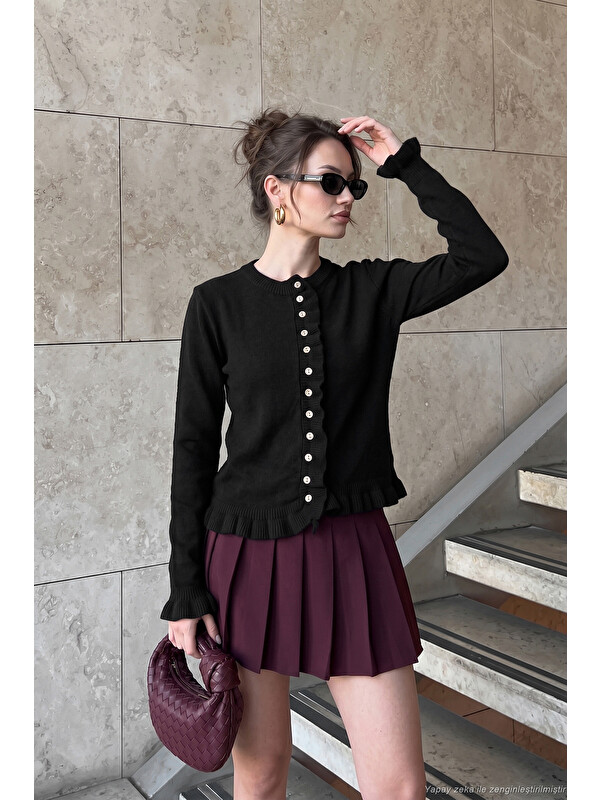 Lela Premium Pile Detaylı Regular Fit Yuvarlak Yaka Kadın Triko Hırka 680HI00038