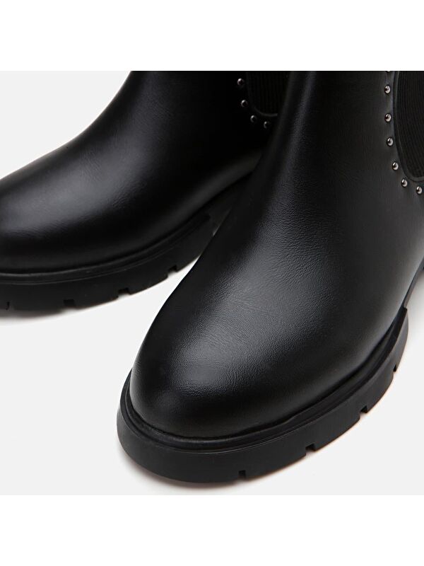 Siyah Kadın Zımbalı Düz Bot - Görsel 4