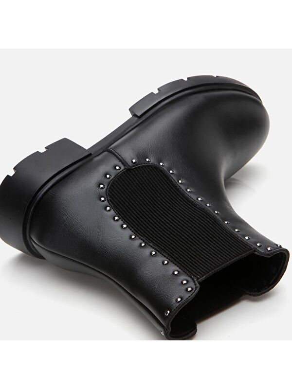 Siyah Kadın Zımbalı Düz Bot - Görsel 7