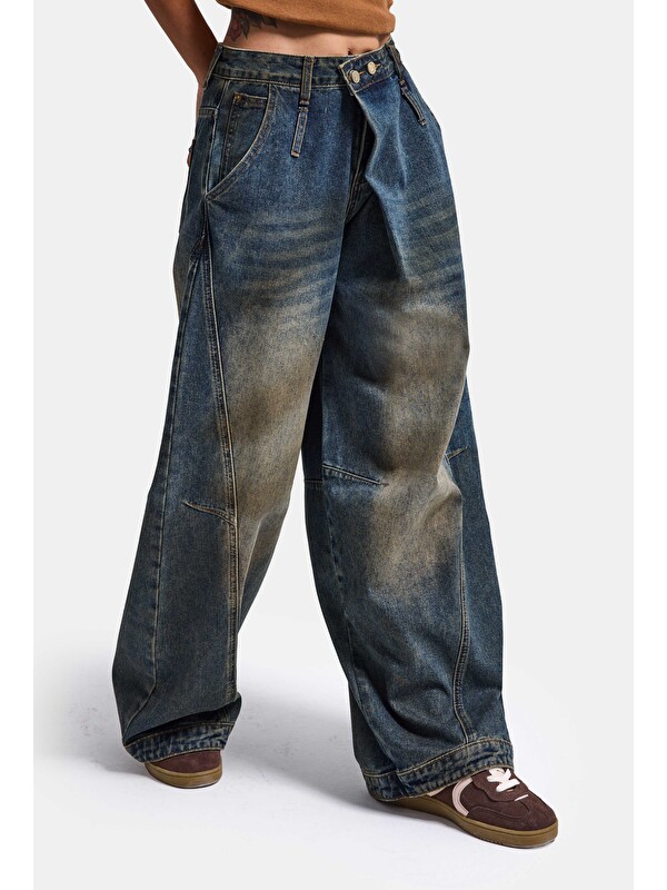 It's Basic Kadın T.Kot Rengi Palazzo Baggy Fit T17T Özel Tasarım Denim Jean