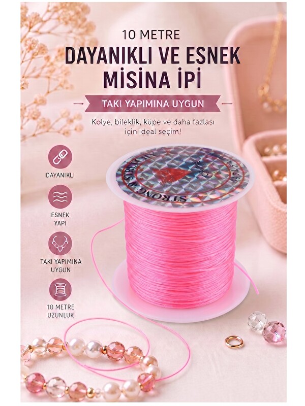 Artlantis Misina İpi 0.5mm 10 Metre 1 Adet Esnek Boncuk Takı Dizme İpi Elastik İp Bileklik Aksesuar Lastiği Yu