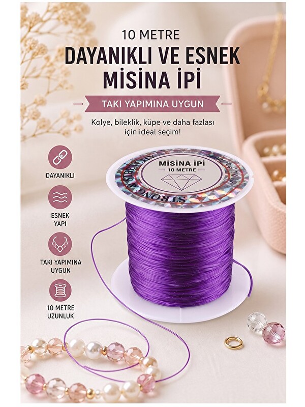 Artlantis Misina İpi 0.5mm 10 Metre 1 Adet Esnek Boncuk Takı Dizme İpi Elastik İp Bileklik Aksesuar Lastiği Yu