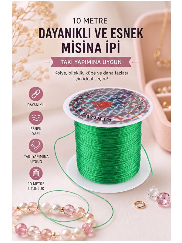 Artlantis Misina İpi 0.5mm 10 Metre 1 Adet Esnek Boncuk Takı Dizme İpi Elastik İp Bileklik Aksesuar Lastiği Yu
