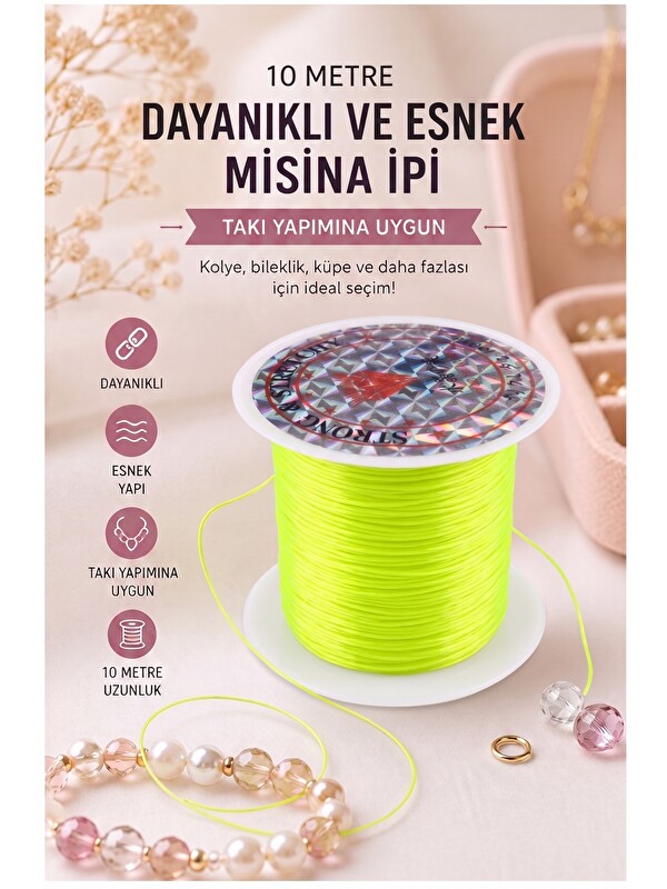 Artlantis Misina İpi 0.5mm 10 Metre 1 Adet Esnek Boncuk Takı Dizme İpi Elastik İp Bileklik Aksesuar Lastiği Yu