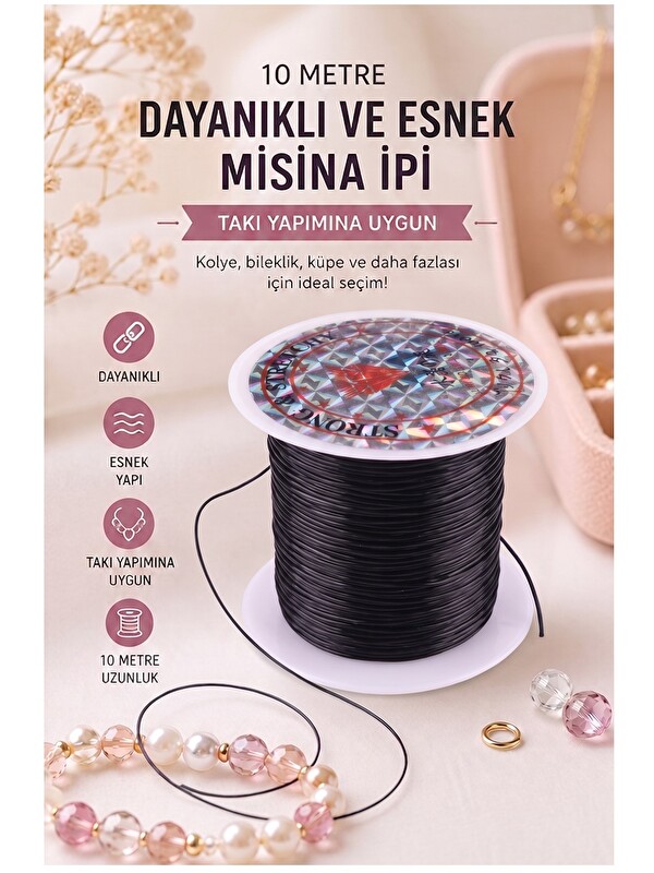Artlantis Misina İpi 0.5mm 10 Metre 1 Adet Esnek Boncuk Takı Dizme İpi Elastik İp Bileklik Aksesuar Lastiği Yu