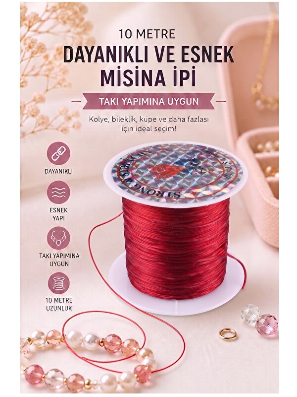 Artlantis Misina İpi 0.5mm 10 Metre 1 Adet Esnek Boncuk Takı Dizme İpi Elastik İp Bileklik Aksesuar Lastiği Yu