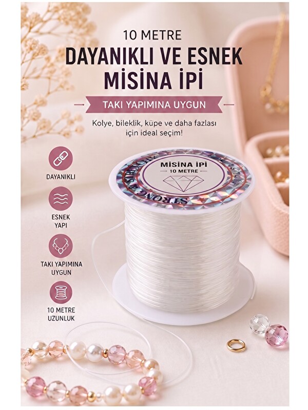Artlantis Misina İpi 0.5mm 10 Metre 1 Adet Esnek Boncuk Takı Dizme İpi Elastik İp Bileklik Aksesuar Lastiği Yu