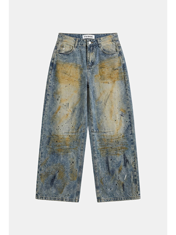 It's Basic Kadın Jean Rengi Palazzo Fit T14T Özel Yıkama Tasarım Denim Jean