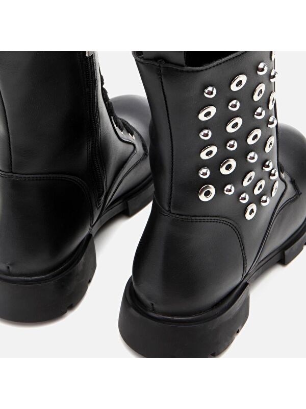 Siyah Kadın Zımbalı Düz Bot - Görsel 8