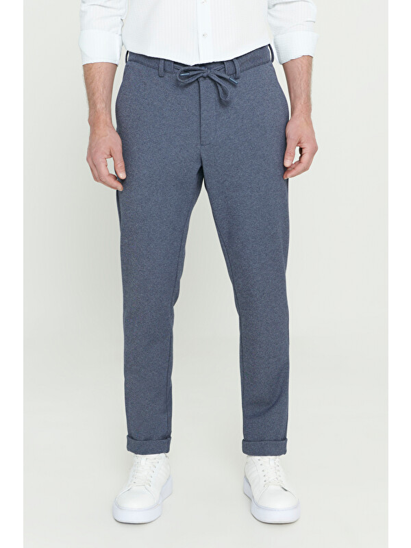 AC&Co / Altınyıldız Classics Erkek Lacivert Slim Fit Dar Kesim Beli Bağlamalı Esnek Pantolon