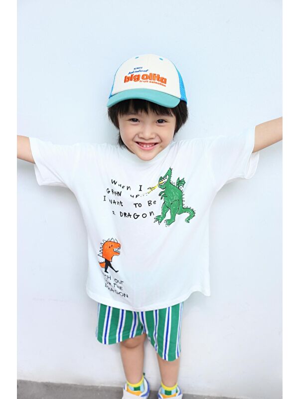 Magu Erkek Çocuk Pamuklu Ejderha Baskılı T-Shirt Şort Takım