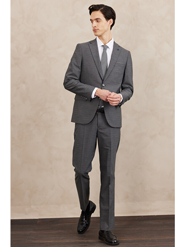 Altınyıldız Classics Erkek Gri Slim Fit Dar Kesim Mono Yaka Çizgili Takım Elbise
