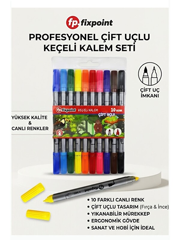 Artlantis Çift Uçlu 10 Lu İnce ve Kalın Uçlu Keçeli Kalem 1 Paket Fixpoint P-5402 10 Renk Keçe Uçlu Kalem Renk
