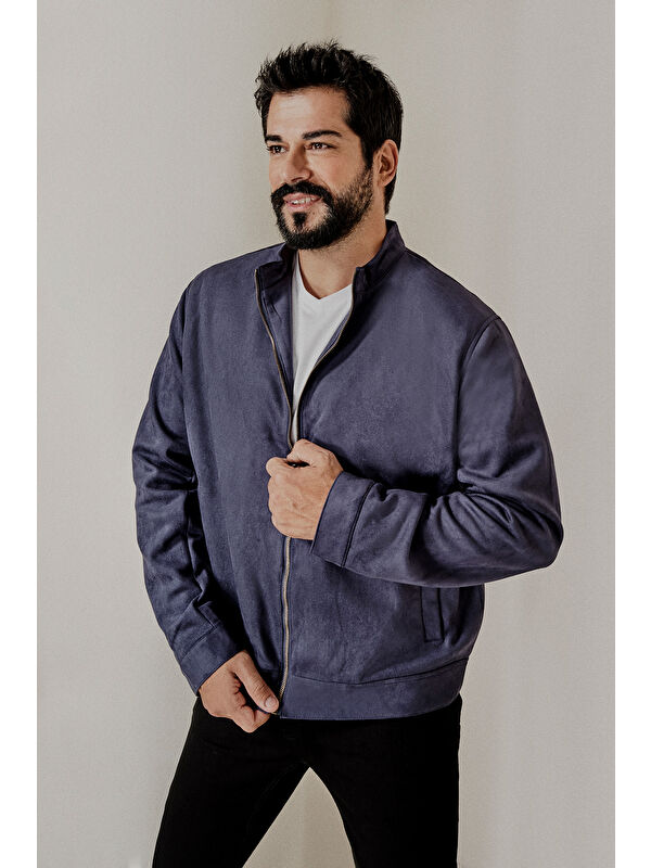 AC&Co / Altınyıldız Classics Erkek Lacivert Standart Fit Normal Kesim Dik Yaka Yağlı Görünümlü Mont