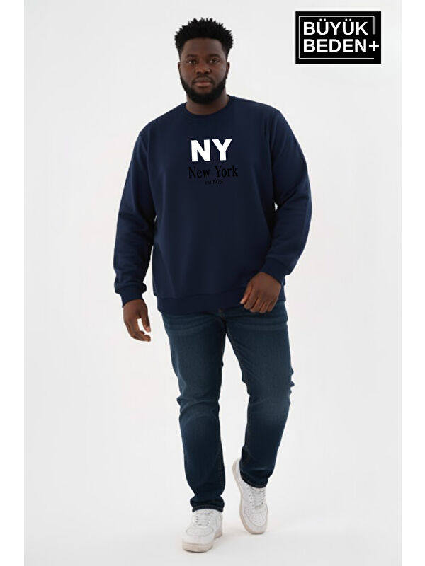 Süperlife Erkek Büyük Beden NY Newyork Baskılı Bisiklet Yaka ince Sweatshirt SPR26BSW956-15