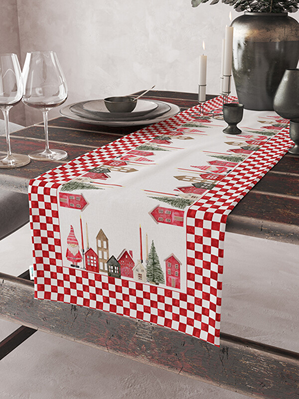 Evmila Kadife Dokulu Yılbaşı Temalı Runner 40x140 cm