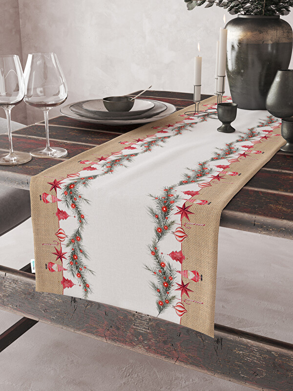 Evmila Kadife Dokulu Yılbaşı Temalı Runner 40x140 cm