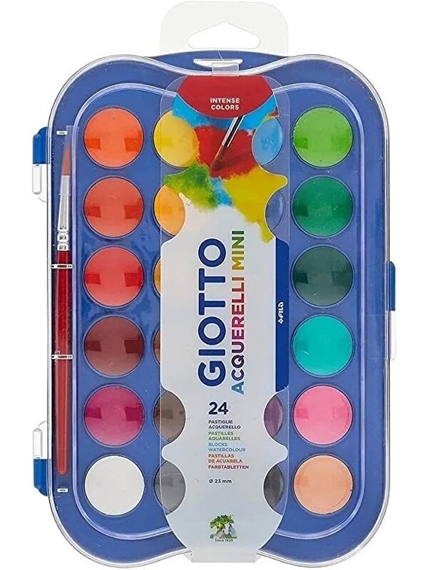 Artlantis 24 Renk Sulu Boya 30mm 1 Paket Giotto 24 lü Suluboya Fırça Hediyeli Canlı Renkler Acquerelli Kalite