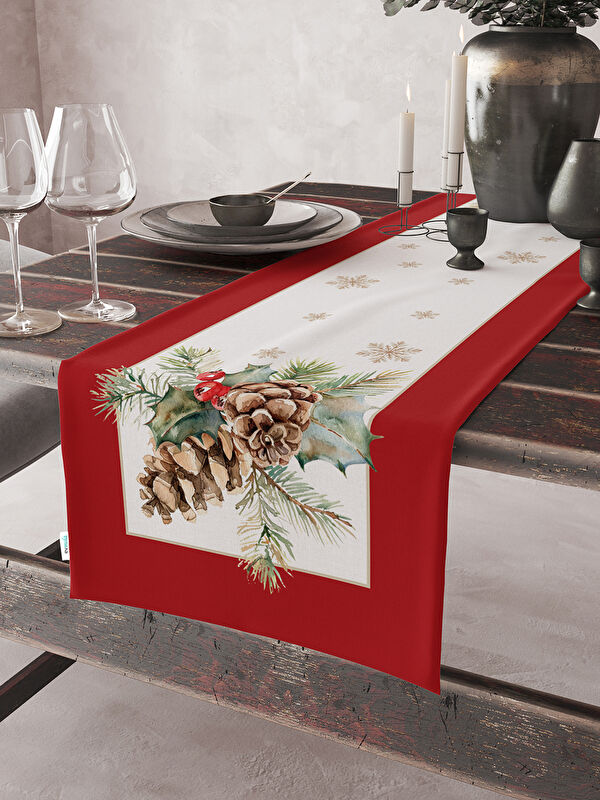 Evmila Kadife Dokulu Yılbaşı Temalı Runner 40x140 cm