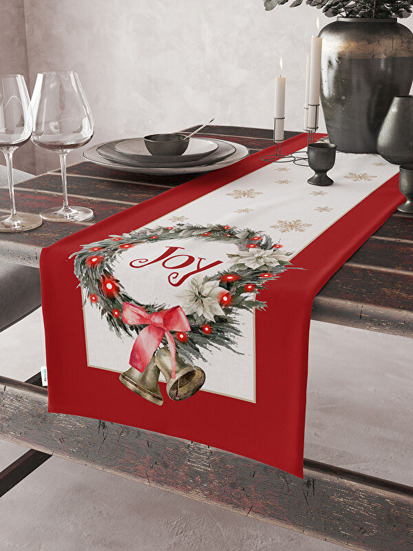 Evmila Kadife Dokulu Yılbaşı Temalı Runner 40x140 cm