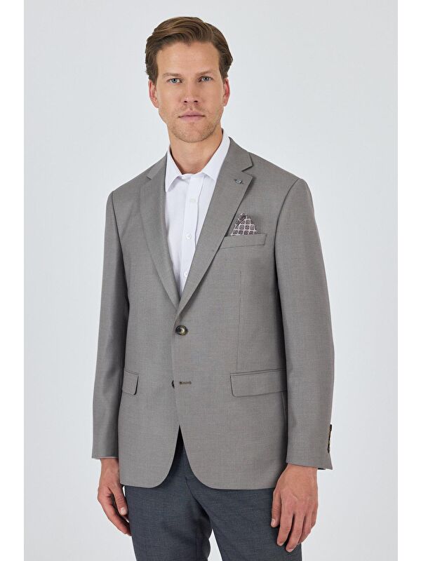 İMZA Koyu Vizon Mono Yaka Armürlü Tam Astar Esnek 4 Drop Comfort Fit Classic Ceket 1002250152
