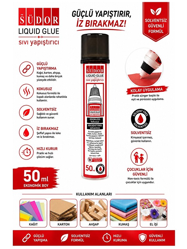 Artlantis Sıvı Yapıştırıcı Şeffaf 50ml 1 Adet Südor Plastik Tüpte Sıvı Uhu Kağıt Karton Yapıştırıcısı Zararsız