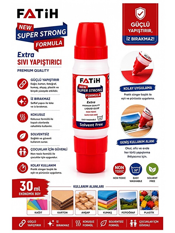 Artlantis Sıvı Yapıştırıcı Çift Uçlu Şeffaf 30ml 1 Adet Fatih Çift Taraflı Uhu Kağıt Karton Yapıştırıcısı Okul