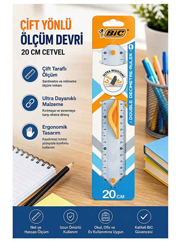 Artlantis Dayanıklı Plastik Cetvel 20 Cm 1Adet Bic Plastik Cetvel Şeffaf Geometri Çizim Cetveli Kavraması Kola