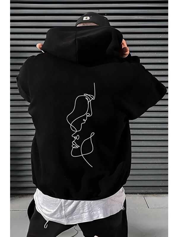 Oksit Siluet Arka Baskılı Pamuklu  Erkek Kapüşonlu Sweatshirt Hoodie