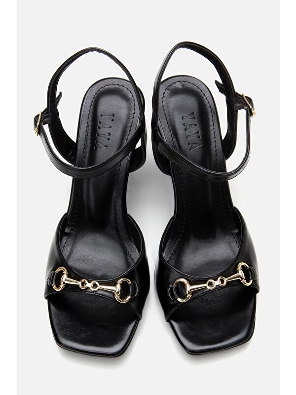 Kadın Siyah Tokalı Dolgu Topuklu Sandalet - Görsel 7