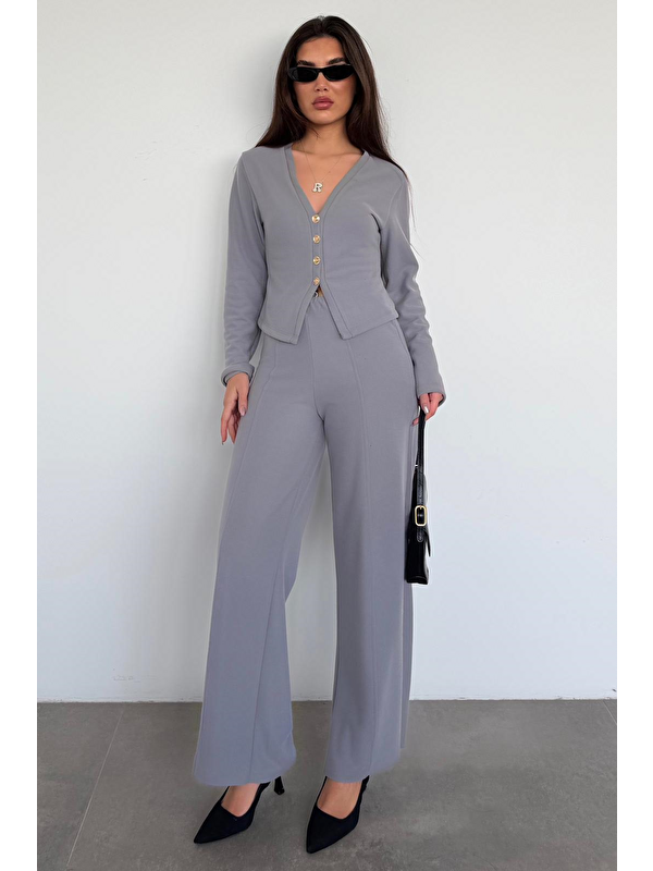 Madmext Füme Düğmeli Yumuşak Dokunuşlu İkili Hırka Pantolon Takım Mg2651