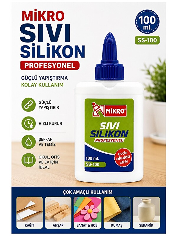 Artlantis Sıvı Silikon Yapıştırıcı 100 ml 1 Adet Mikro Silikon Yapıştırıcı Sıvı 100 gr Plastik Cam Mermer Kağı