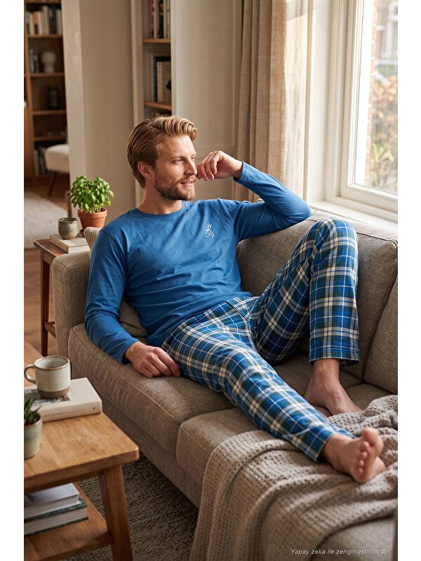 Buratti Ekoseli Pamuklu Bisiklet Yaka Uzun Kollu Pijama Takımı 6575003