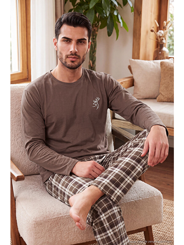 Buratti Ekoseli Pamuklu Bisiklet Yaka Uzun Kollu Pijama Takımı 6575003