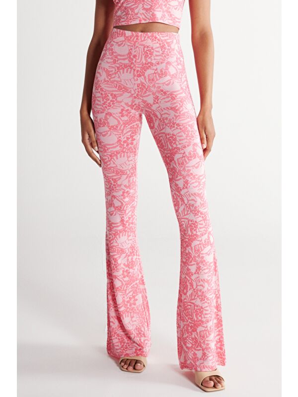 Wrangler Flare Fit Yüksek Bel İspanyol Paça Pembe Desenli Pantolon