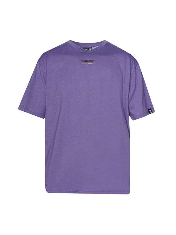 Hummel Tef Oversize Erkek Mor Yuvarlak Yaka Spor Tişört