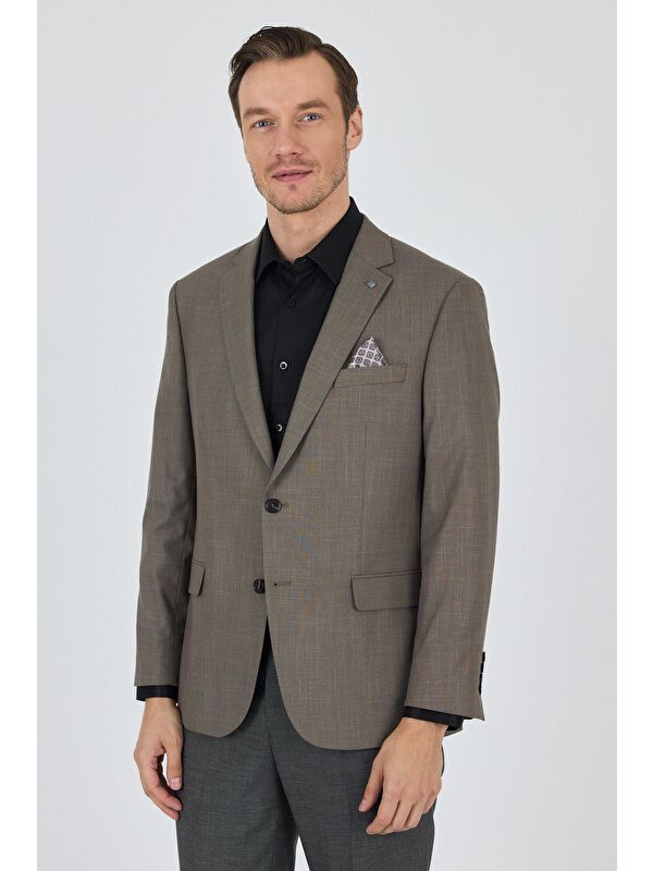 İMZA Koyu Vizon Mono Yaka Bez Ayağı Tam Astar Esnek 4 Drop Comfort Fit Classic Ceket 1002250155